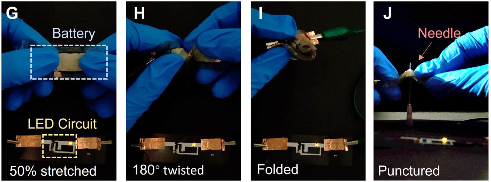 多学科团队开发出可拉伸自修复锂电池 可经受住刺穿和切割测试